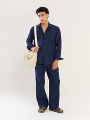 Navy Blue Pinstripe Poplin Shirt